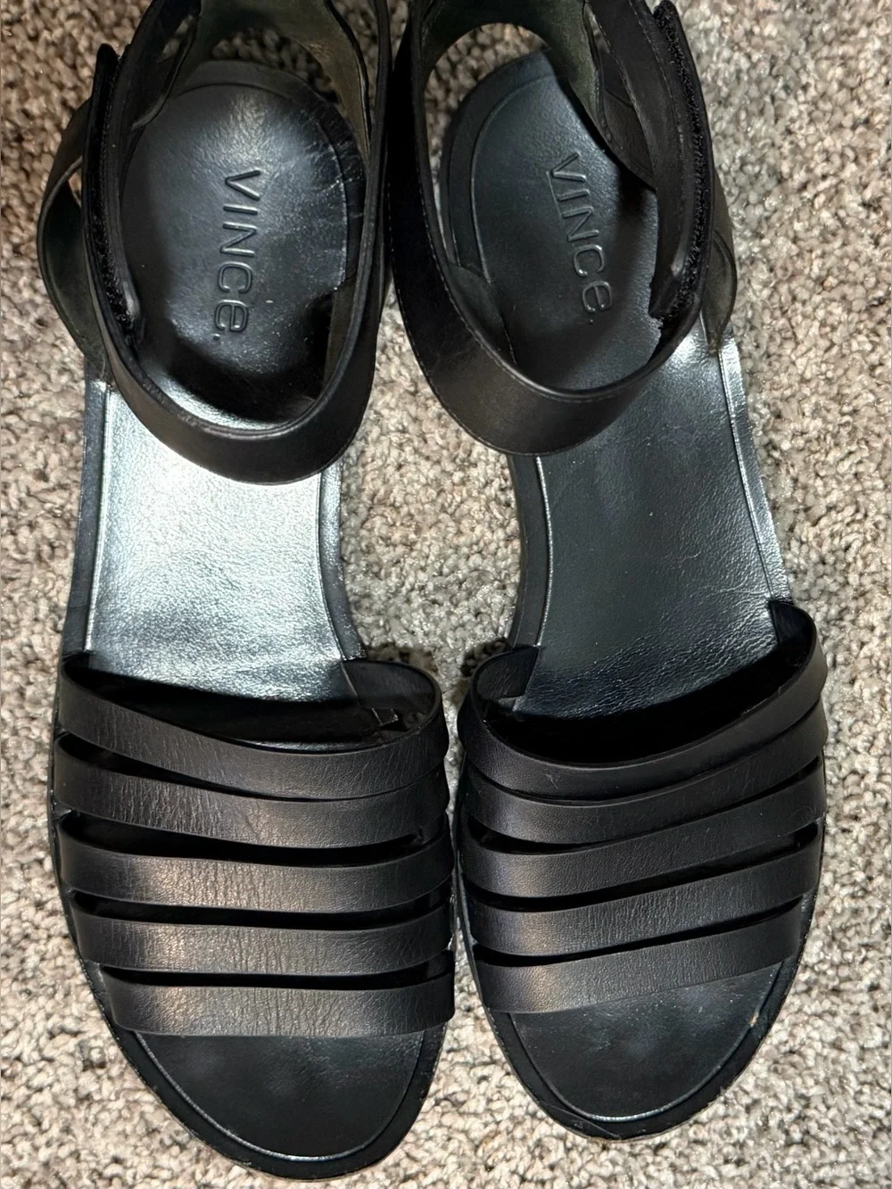 Vince Black Multi-Strap Genuine Leather Ankle Strap Sandals Size 10 Velcro